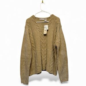 NWT Carolyn Taylor Slouchy Oversized Chenille V-Neck Sweater in Tan XL